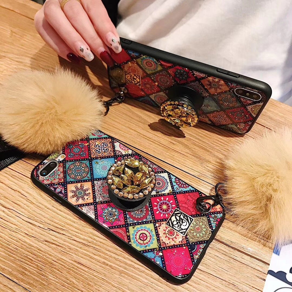 Rhinestone Pattern Retro Phone Case for iPhone(with AirBag Bracket)