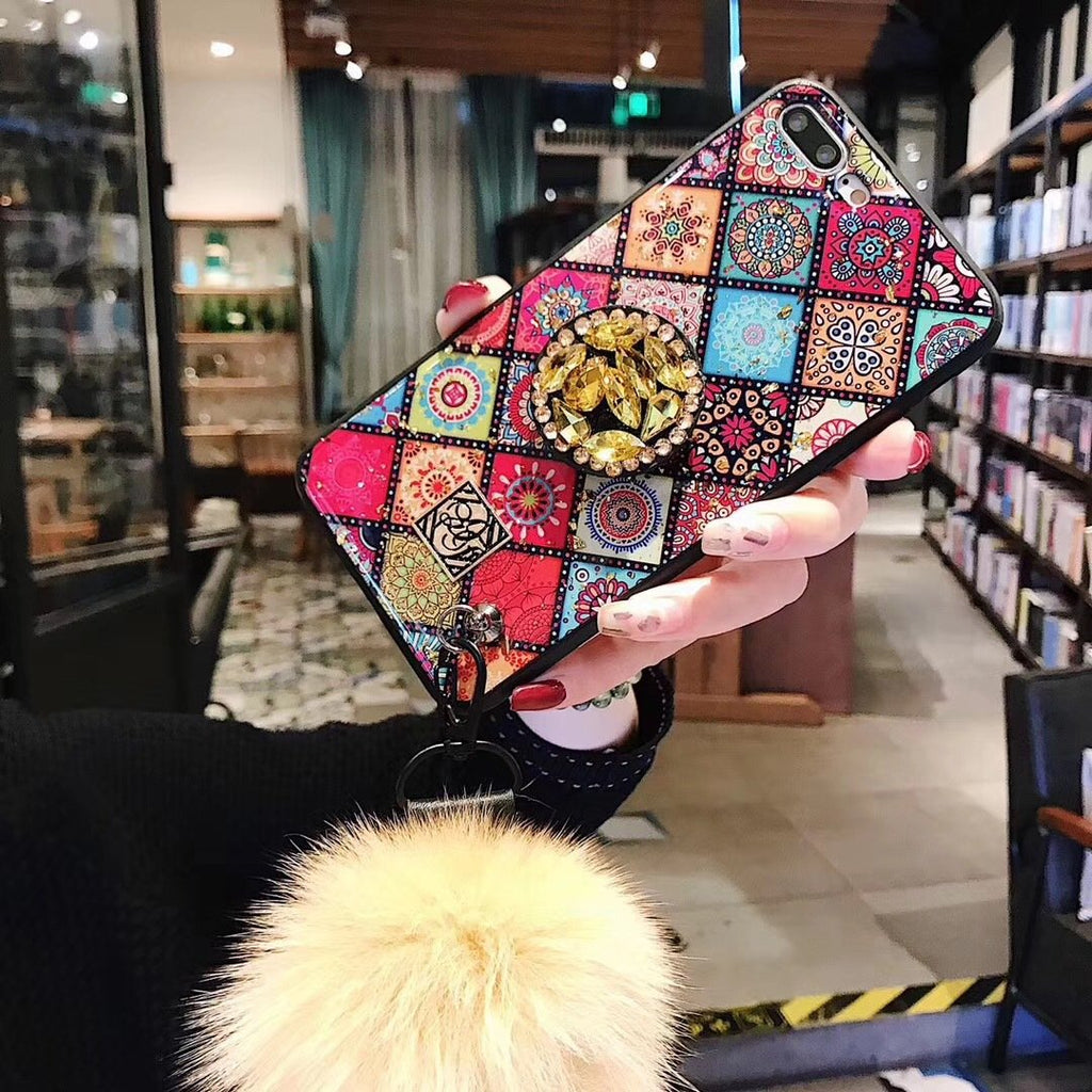 Rhinestone Pattern Retro Phone Case for iPhone(with AirBag Bracket)